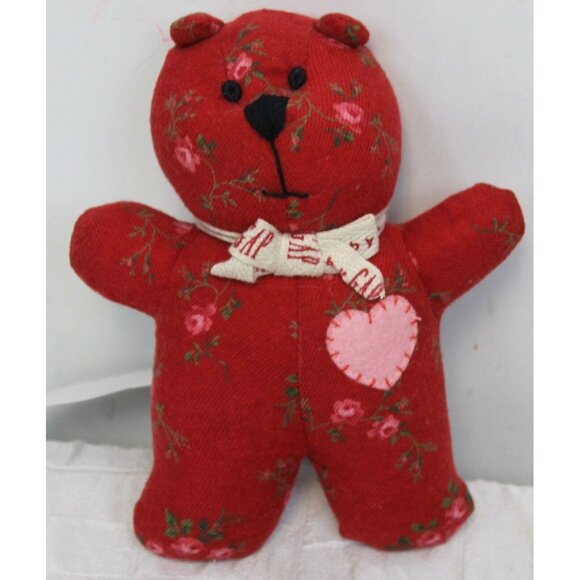 VTG 1998 Baby Gap Kids Red Rattle Bear Plush Flowers Floral Calico NEW with Tag - Picture 1 of 6